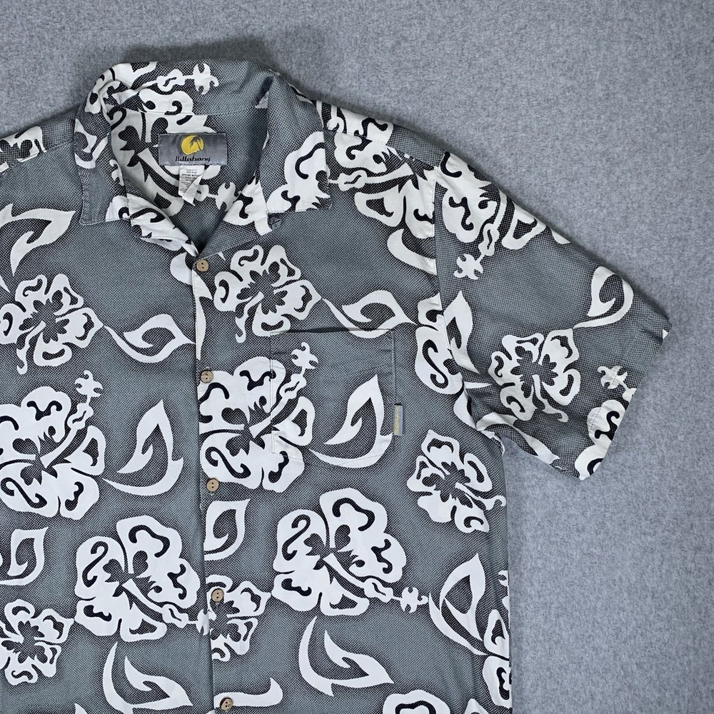 Vintage Billabong Hawaiian Shirt Medium Gray Surf Floral Made In USA - Picture 3 of 16